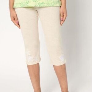 New Quacker Factory Under the Sea Embroidered Knit Capri Pant Sand size 1X